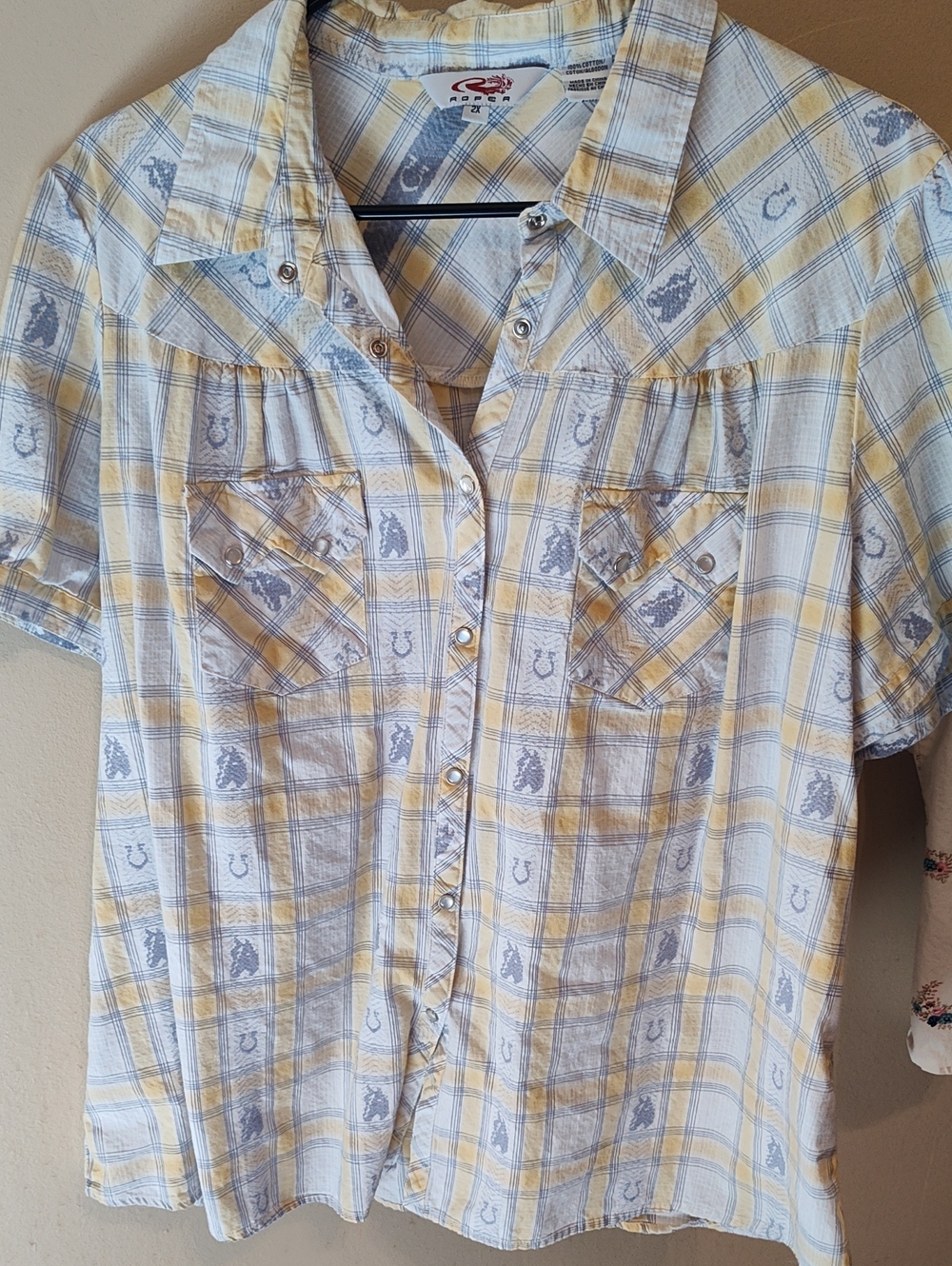 Woman's Roper Short-Sleeve Plaid Button-Down Shirt in Yellow and Blue